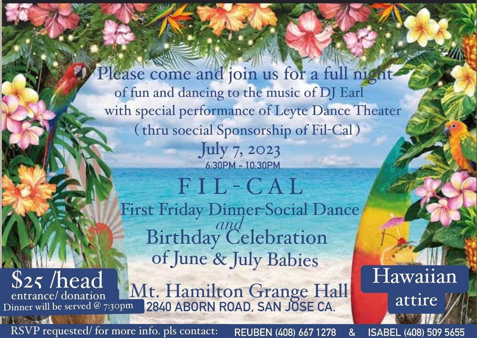 FIL-CAL First Friday Dinner-Social Dance and Birthday Celebration of June & July Babies